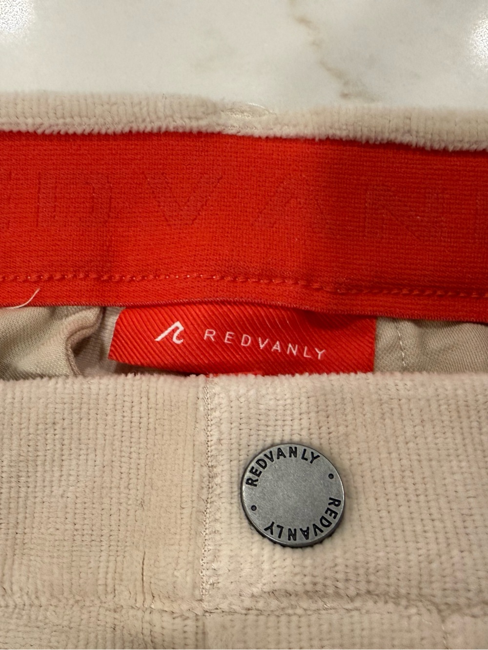 Redvanly Beige Corduroy Chinos with Red Waistband Detail athletic golf